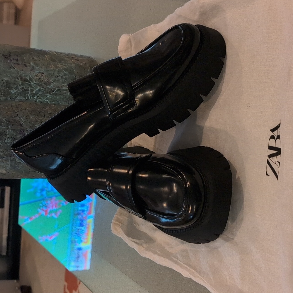 Black Zara Women's GlossChunky Loafers New Size 40 Fits 9 Best